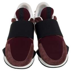 Pre Owned Givenchy Burgundy/Black Suede, Leather And Stretch Fabric Active Low Top Sneaker Size 38
