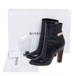 Pre Owned Givenchy Black Leather Gold Detailing Ankle Boots Size 39.5