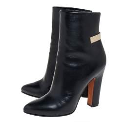 Pre Owned Givenchy Black Leather Gold Detailing Ankle Boots Size 39.5