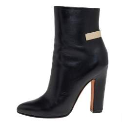 Pre Owned Givenchy Black Leather Gold Detailing Ankle Boots Size 39.5