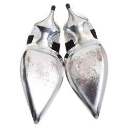 مملوكة مسبقًا Givenchy Metallic Silver/Black Leather And Elastic Pointed Toe Pumps Size 37.5