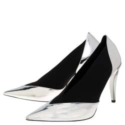 مملوكة مسبقًا Givenchy Metallic Silver/Black Leather And Elastic Pointed Toe Pumps Size 37.5