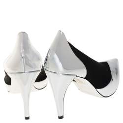 مملوكة مسبقًا Givenchy Metallic Silver/Black Leather And Elastic Pointed Toe Pumps Size 37.5