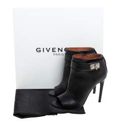 Pre Owned Givenchy Black Leather Shark Lock High Heel Ankle Boots Size 36.5