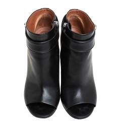 Pre Owned Givenchy Black Leather Shark Lock High Heel Ankle Boots Size 36.5