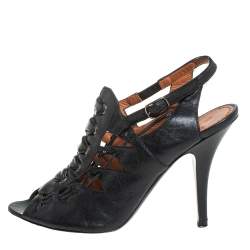 Givenchy Black Leather Peep Toe Slingback Sandals Size 38