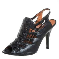 Givenchy Black Leather Peep Toe Slingback Sandals Size 38