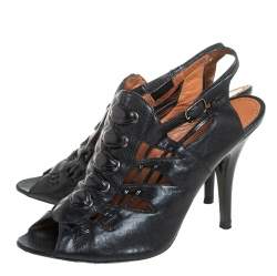 Givenchy Black Leather Peep Toe Slingback Sandals Size 38