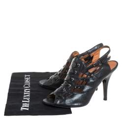 Givenchy Black Leather Peep Toe Slingback Sandals Size 38
