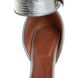 Givenchy Silver Lizard Embossed Leather Shark Lock Ankle Strap Sandals Size 36