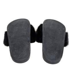 Pre Owned Givenchy Black Mink Fur Flat Slides Size 38