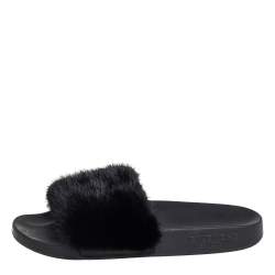 Pre Owned Givenchy Black Mink Fur Flat Slides Size 38