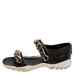 Givenchy Black Leather Chain Link Strap Flat Sandals Size 42