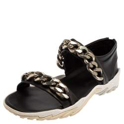 Givenchy Black Leather Chain Link Strap Flat Sandals Size 42