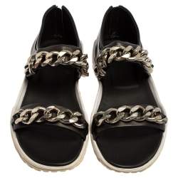 Givenchy Black Leather Chain Link Strap Flat Sandals Size 42