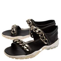 Givenchy Black Leather Chain Link Strap Flat Sandals Size 42