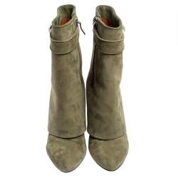 Pre Owned Givenchy Green Suede Shark Lock Wedge Ankle Boots Size 40