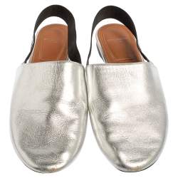 Givenchy Silver Leather And Elastic Rivington Slingback Mules Size 36