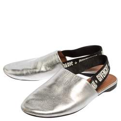 Givenchy Silver Leather And Elastic Rivington Slingback Mules Size 36