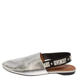 Givenchy Silver Leather And Elastic Rivington Slingback Mules Size 36