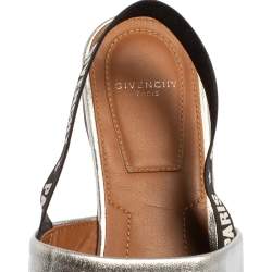 Givenchy Silver Leather And Elastic Rivington Slingback Mules Size 36