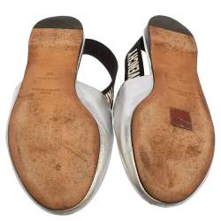 Givenchy Silver Leather And Elastic Rivington Slingback Mules Size 36