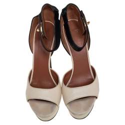 Givenchy Cream/Black Leather Shark Lock Ankle Strap Open Toe Platform Sandals Size 40