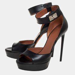 Givenchy Black Leather Shark Tooth Ankle Strap Open Toe Platform Sandals Size 39