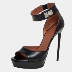 Givenchy Black Leather Shark Tooth Ankle Strap Open Toe Platform Sandals Size 39