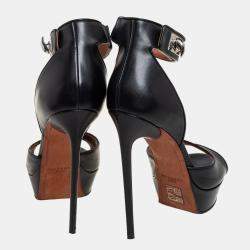 Givenchy Black Leather Shark Tooth Ankle Strap Open Toe Platform Sandals Size 39