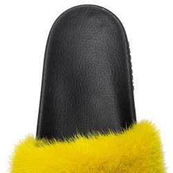Pre Owned Givenchy Yellow Mink Fur Flat Slides Size 41
