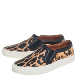 Pre Owned Givenchy Two Tone Leopard Print Leather Slip On Sneakers Size 36