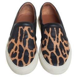 Pre Owned Givenchy Two Tone Leopard Print Leather Slip On Sneakers Size 36