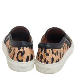 Pre Owned Givenchy Two Tone Leopard Print Leather Slip On Sneakers Size 36