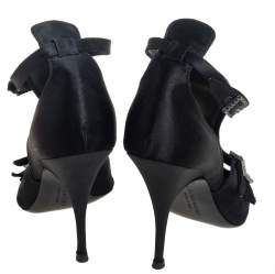 Givenchy Black Satin Cystal Buckle Embellished T-Strap Open Toe Sandals Size 38