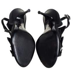 Givenchy Black Satin Cystal Buckle Embellished T-Strap Open Toe Sandals Size 38