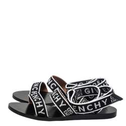Givenchy Black/White Nylon Logo Strap Flat Ankle Wrap Sandals Size 38