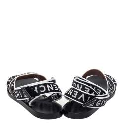 Givenchy Black/White Nylon Logo Strap Flat Ankle Wrap Sandals Size 38