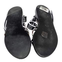Givenchy Black/White Nylon Logo Strap Flat Ankle Wrap Sandals Size 38