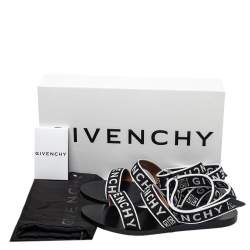 Givenchy Black/White Nylon Logo Strap Flat Ankle Wrap Sandals Size 38