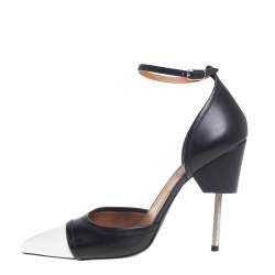 Givenchy Black And White Leather Screw Heel Ankle Strap D'orsay Pump Size 41