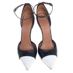 Givenchy Black And White Leather Screw Heel Ankle Strap D'orsay Pump Size 41
