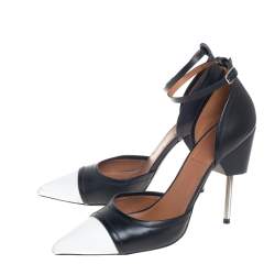 Givenchy Black And White Leather Screw Heel Ankle Strap D'orsay Pump Size 41