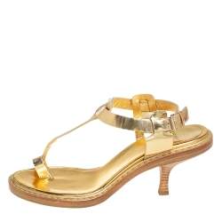 Givenchy Vintage Metallic Gold Leather Thong Slingback Sandals Size 39.5