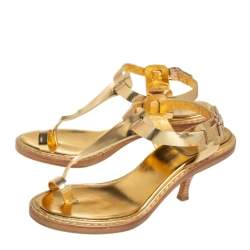 Givenchy Vintage Metallic Gold Leather Thong Slingback Sandals Size 39.5