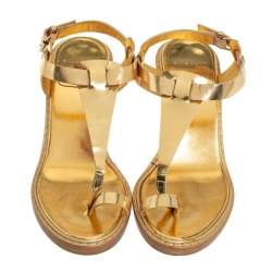 Givenchy Vintage Metallic Gold Leather Thong Slingback Sandals Size 39.5