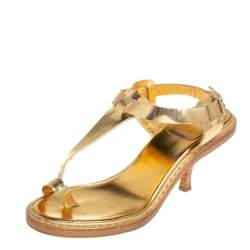 Givenchy Vintage Metallic Gold Leather Thong Slingback Sandals Size 39.5