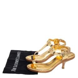 Givenchy Vintage Metallic Gold Leather Thong Slingback Sandals Size 39.5