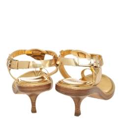 Givenchy Vintage Metallic Gold Leather Thong Slingback Sandals Size 39.5