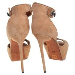 مملوكة مسبقًا صندل جيفنشي قفل شارك توث سير كاحل مقدمة مفتوحة نعل سميك سويدي بيج مقاس 38 